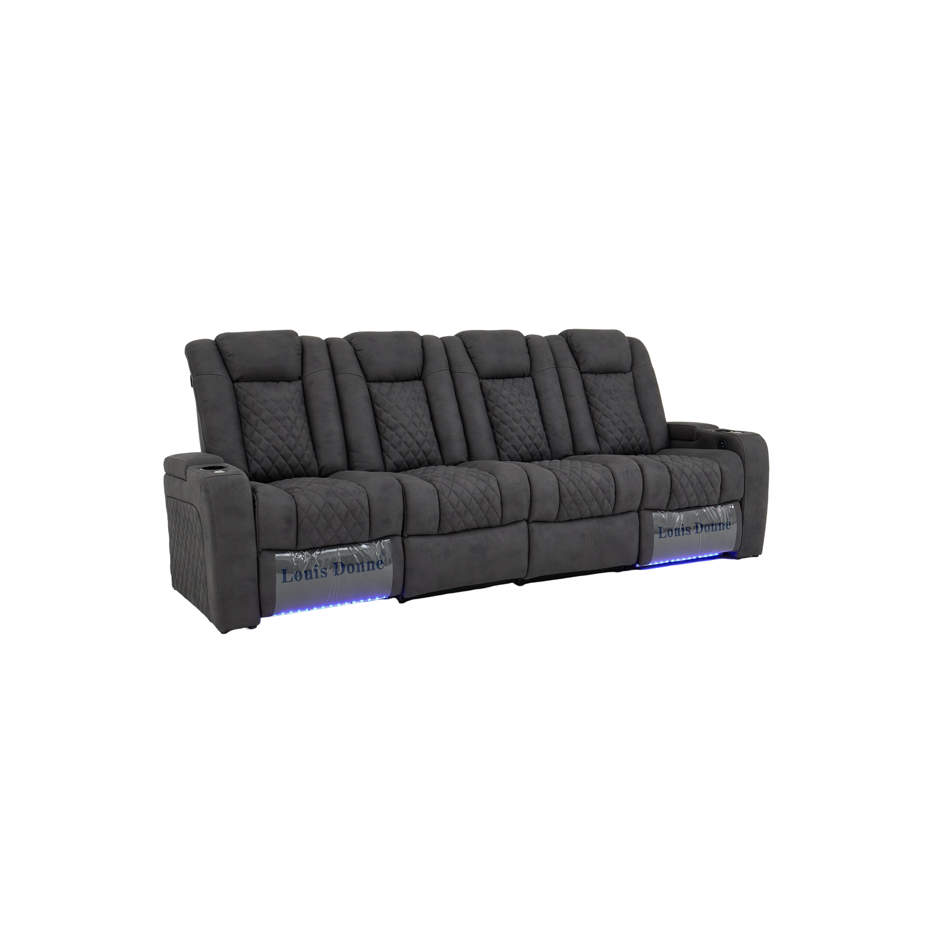 Multi-functional Fabric Cinema Sofa with Drop-Down Console, Side Tray Table & Power Recline