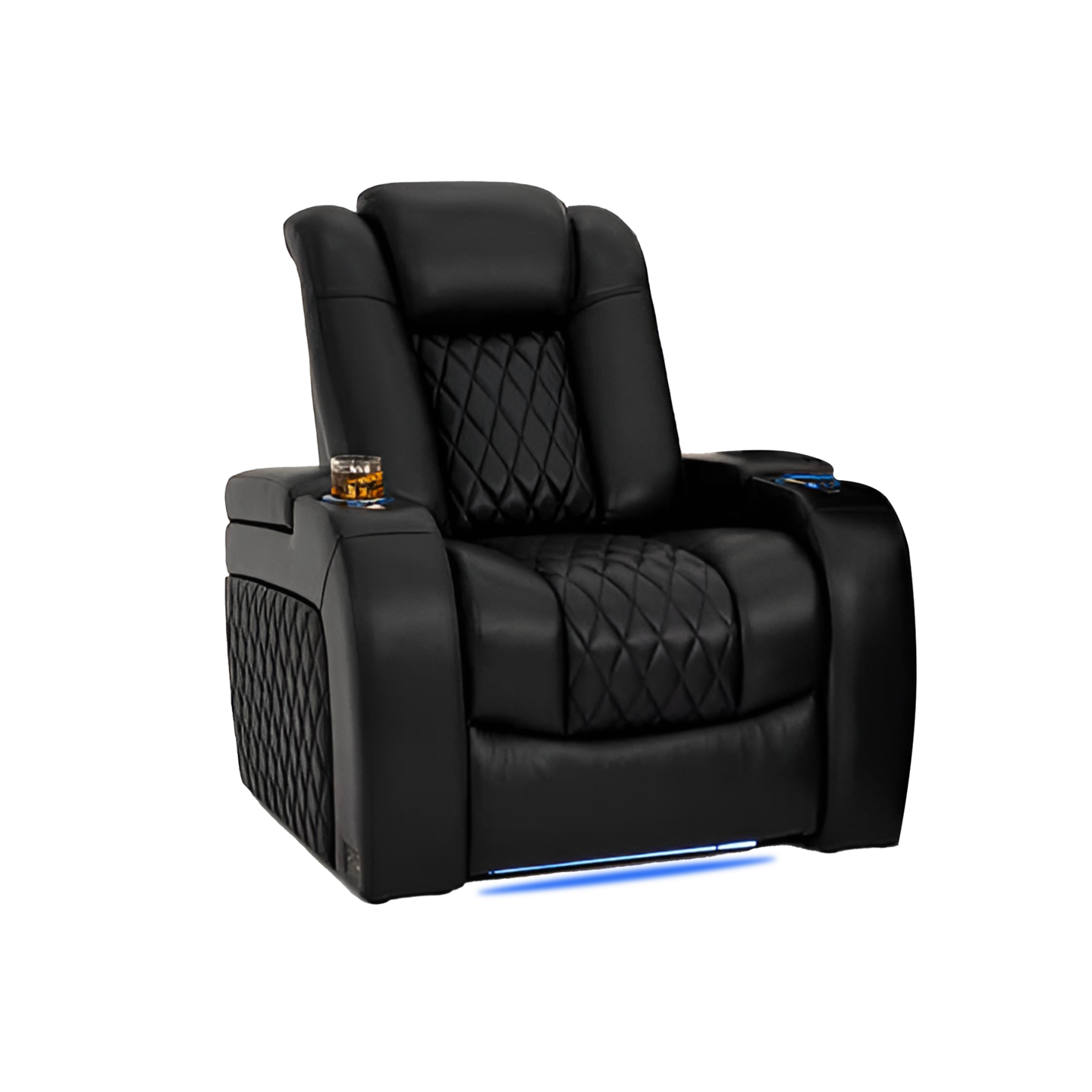 Modern Black Leather Power Recliner Chair &ndash; Single Home Theater Seat with Built-in Cup Holders, USB Charging & Hidden Arm Storage