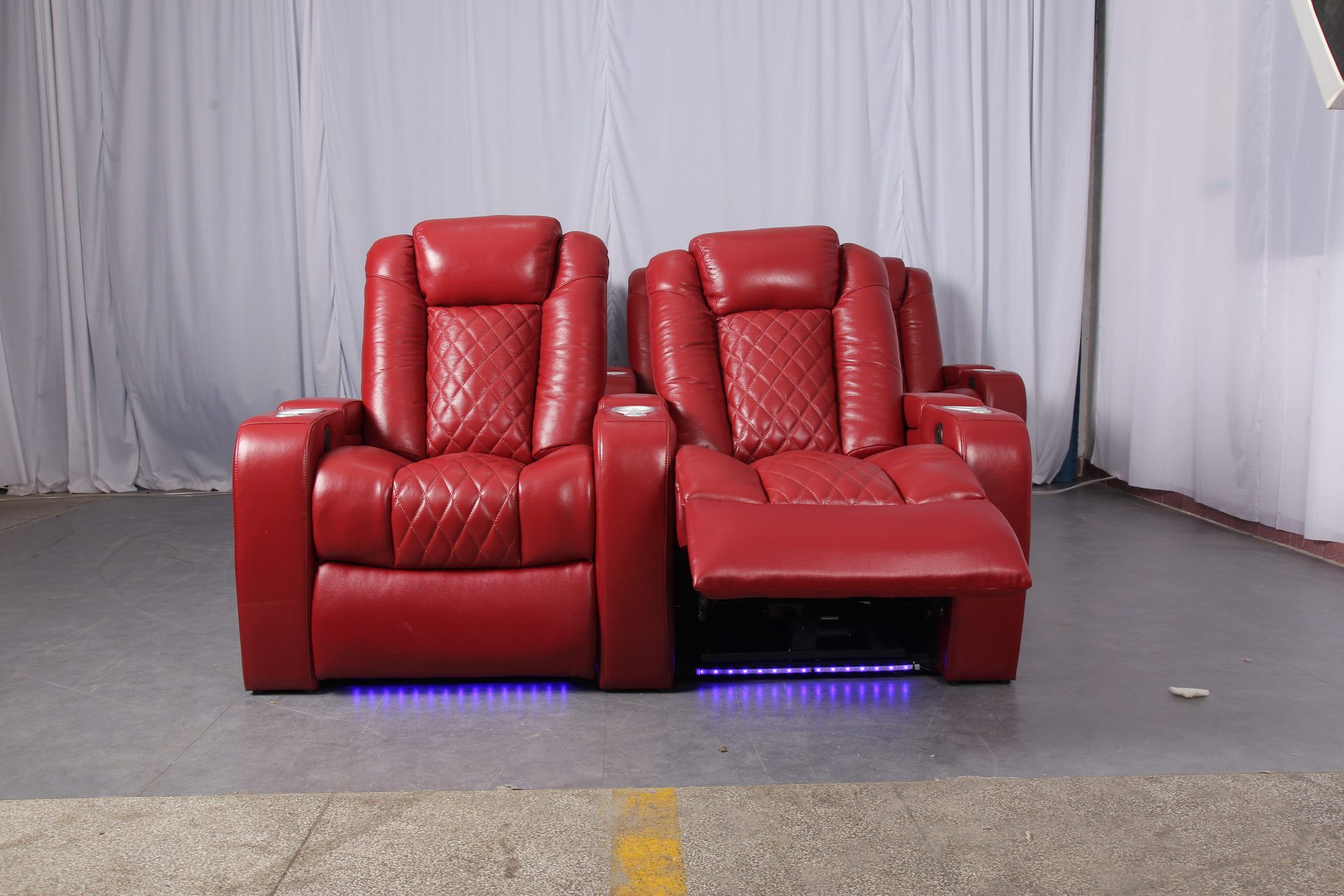 Luxury Leather Theater Seating &ndash; 2+3 Tiered Power Reclining Sofa with Side Trays, USB Ports & Ambient Base Lights