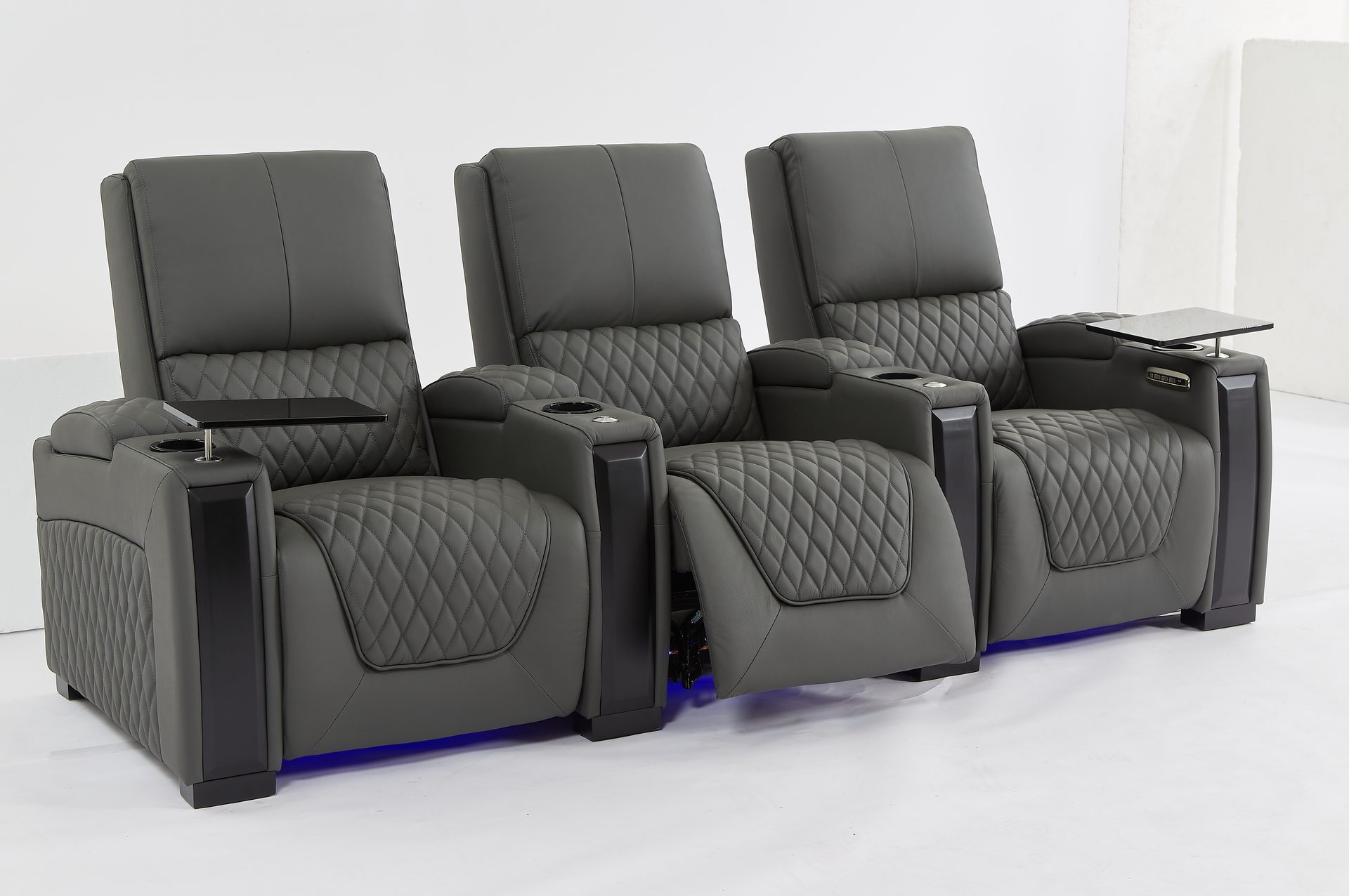 Ultimate Relaxation 3-Seater Power Recliner &ndash; Gray Leather Lounge Sofa with Side Trays, LED Lights & Adjustable Recline