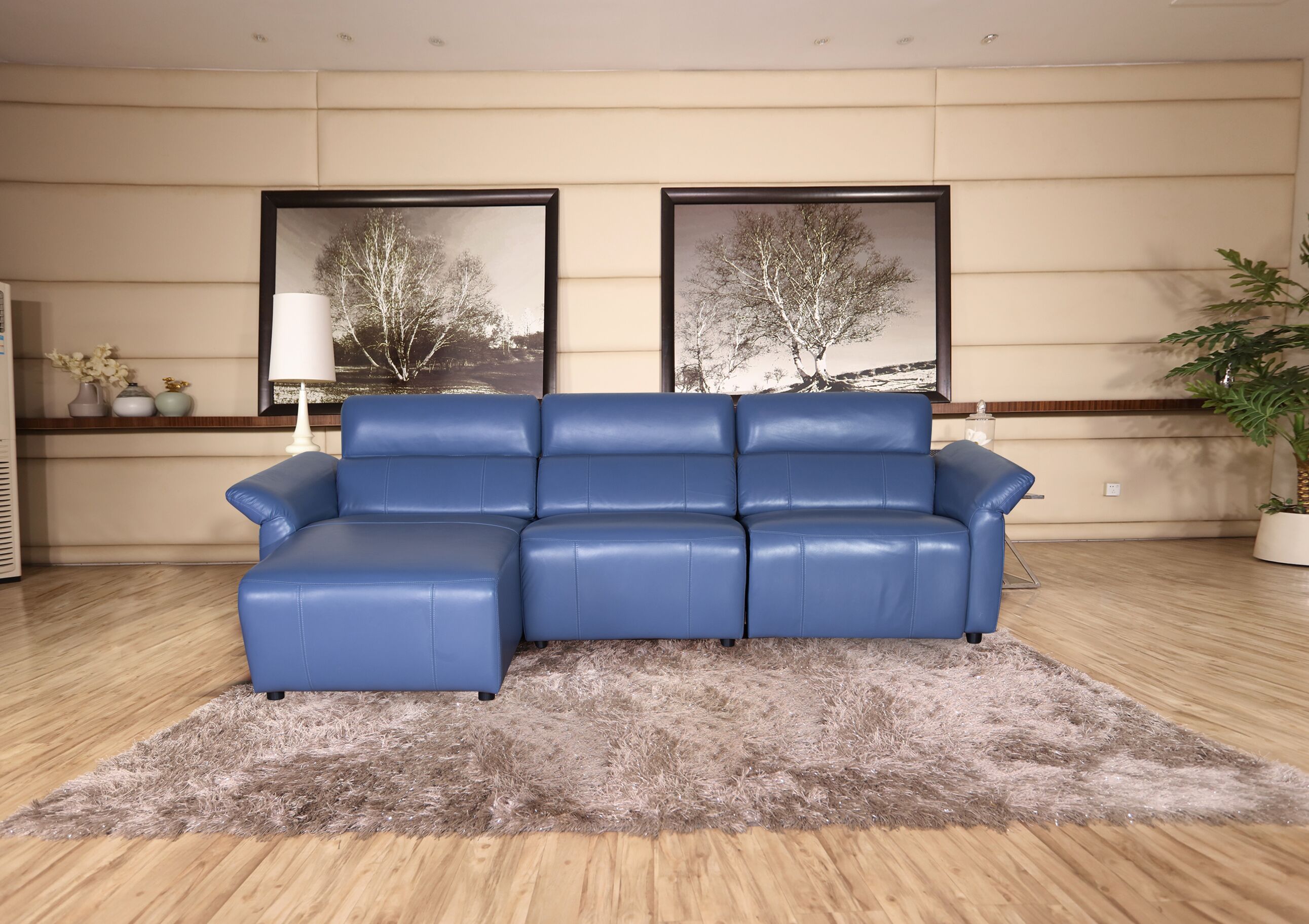light blue leather dual recliner sofa